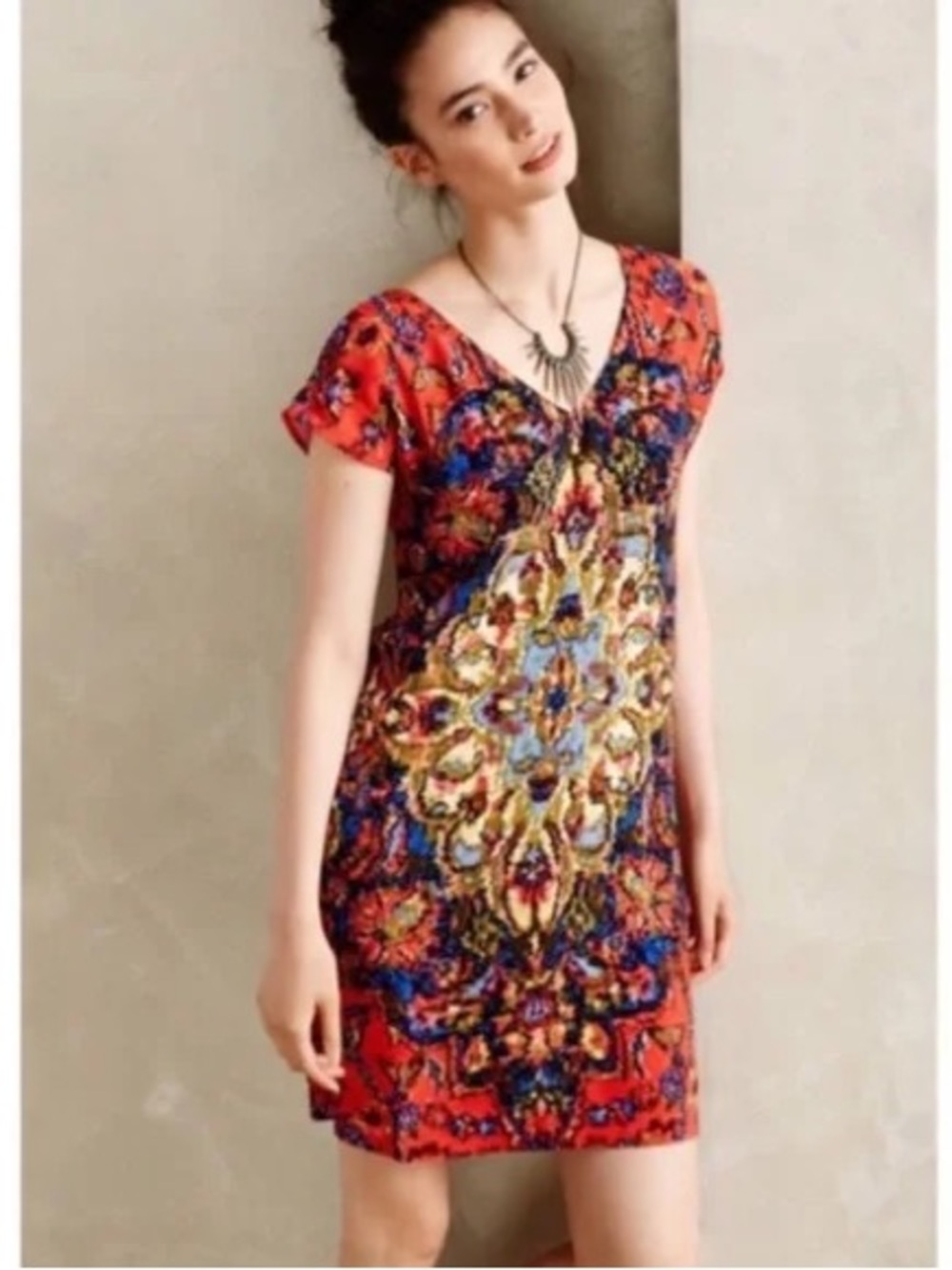 ANTHROPOLOGIE MAEVE Watercolour Medallion Red Mini Dress